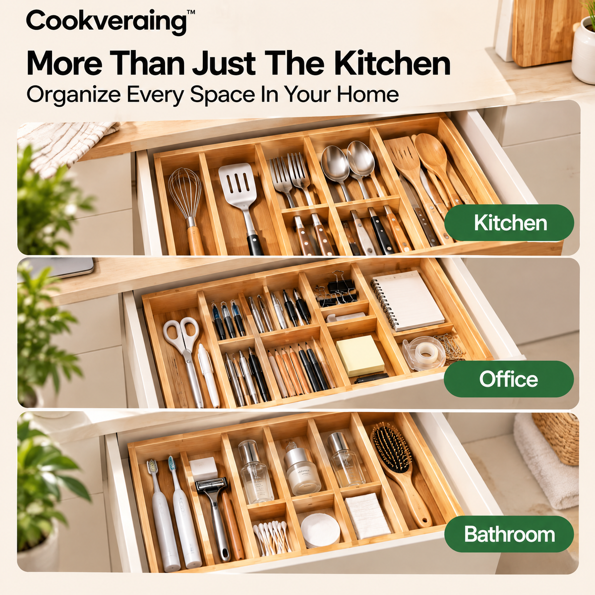 Cookveraing™ Expandable Drawer Organizer